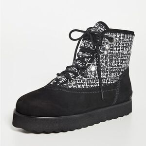 NWOB Larroude Vail Waterproof Suede Tweed Lace Up Boots in Black/Grey $415 Sz 10